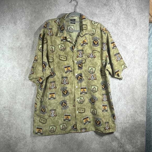 Avirex Shirt Mens Size XL Beige Logo AOP‎ Button Up Y2K Hip Hop Streetwear 90s - Picture 1 of 8